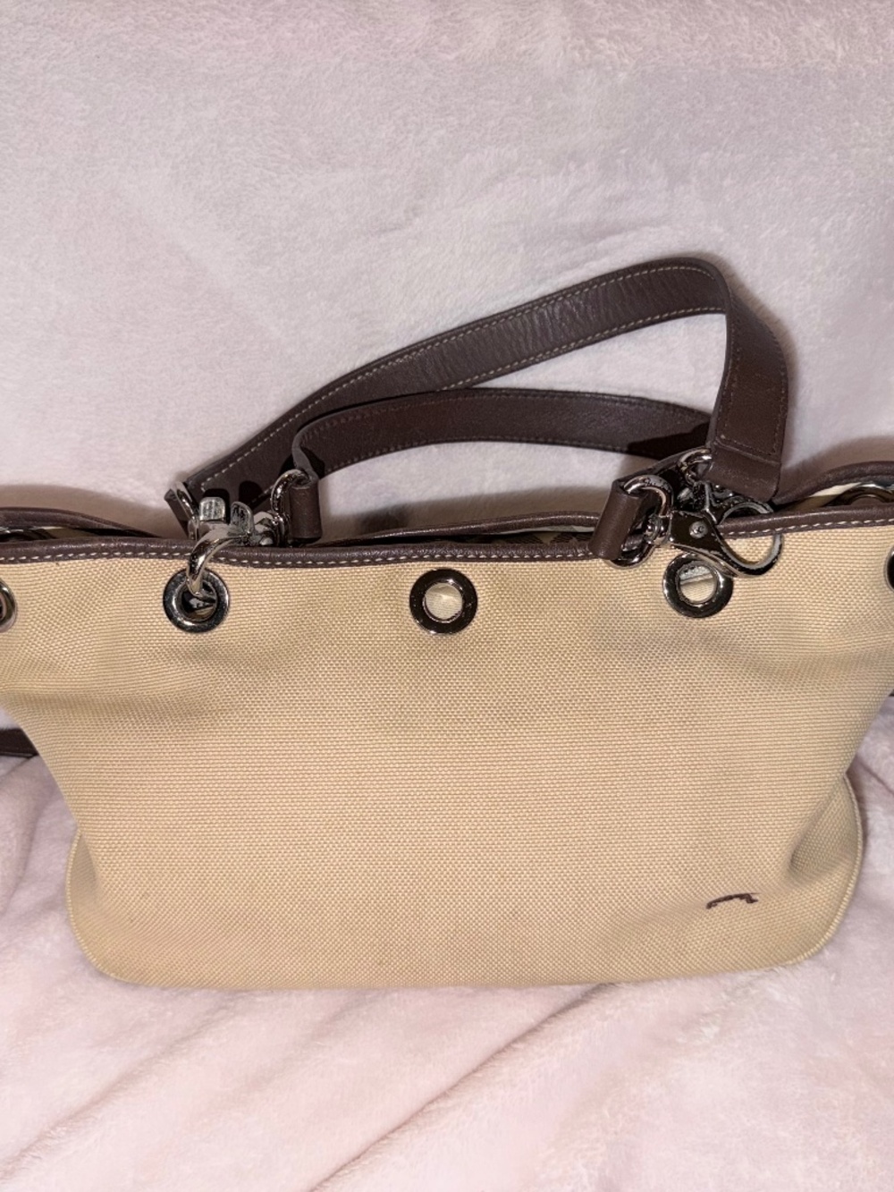 Burberry Blue Label Vintage Canvas 2-Way Satchel Tote Bag - Beige / Brown